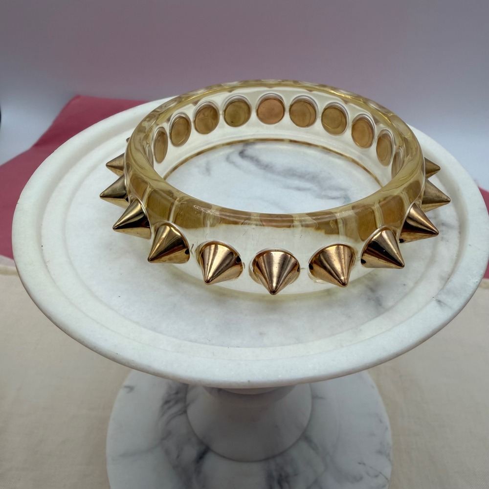 Clear Acrylic Bangle Bracelet Gold Tone Spike Studded Punk Edgy Fashion Jewelry